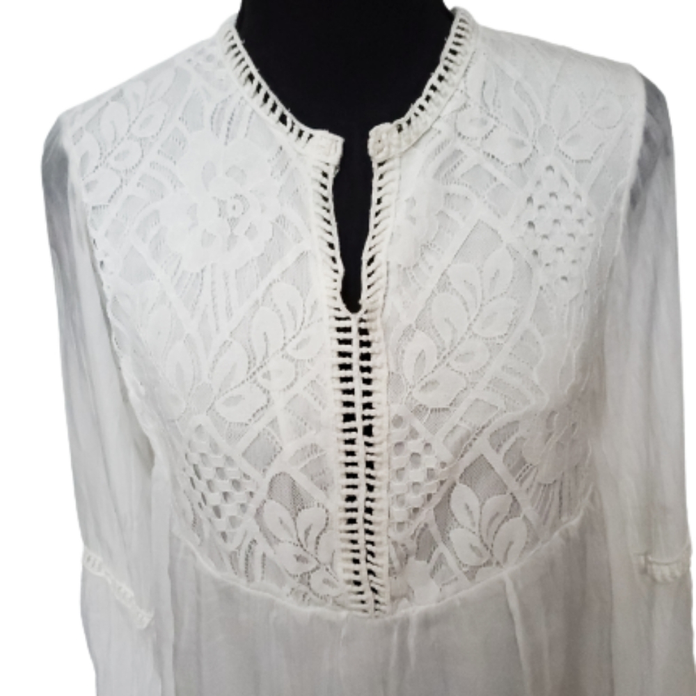NWL SILK AND LACE  BOHO IVORY  BLAUSE ( SIZE S ) - Picture 3 of 10
